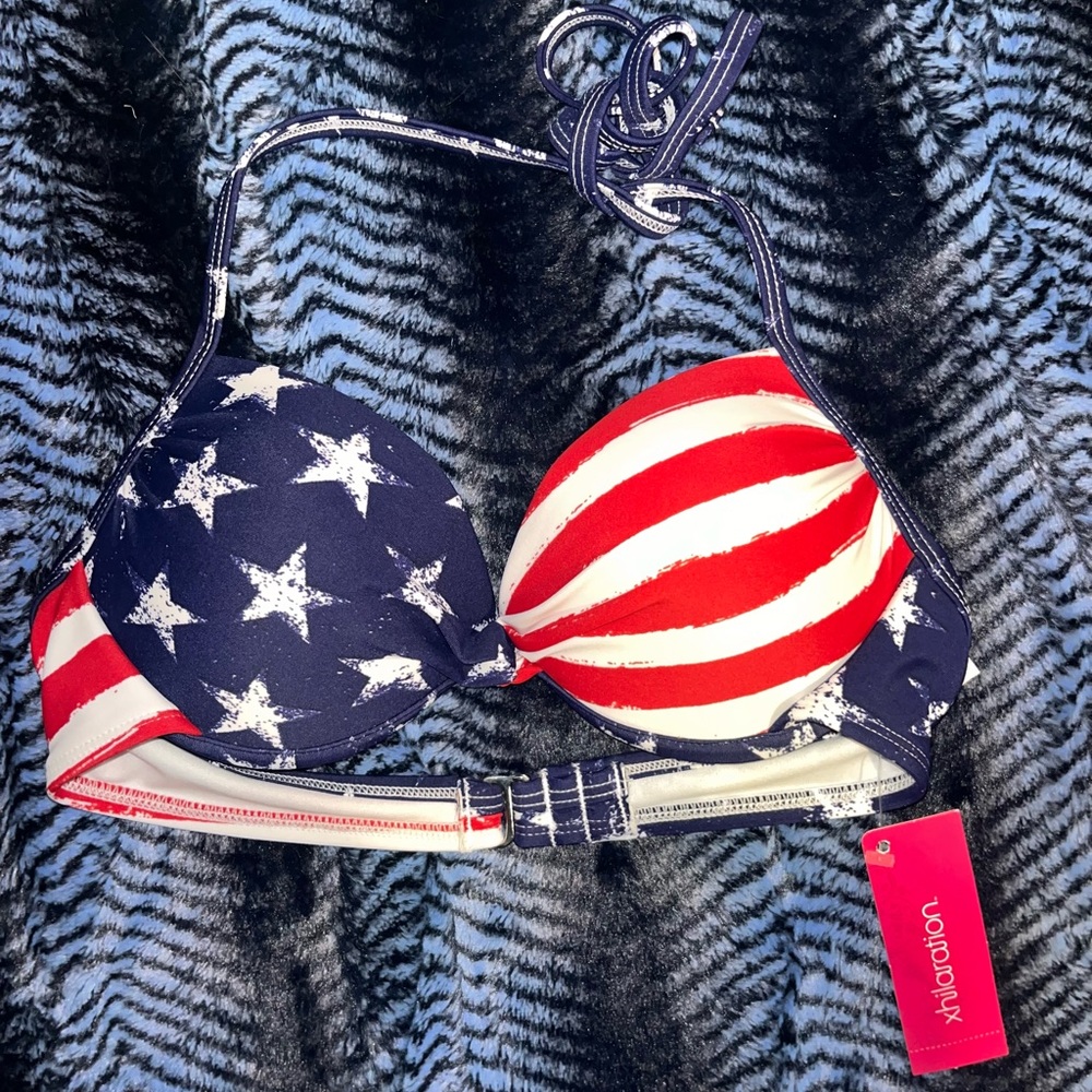 Xhilaration Navy and Red Star Bikini Top